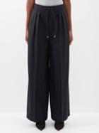 Loewe - Pleated Wool-twill Wide-leg Trousers - Womens - Black