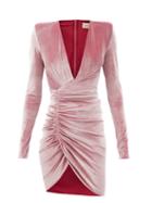 Matchesfashion.com Alexandre Vauthier - Plunge-neck Ruched Velvet Mini Dress - Womens - Pink
