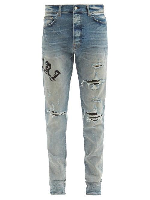 Matchesfashion.com Amiri - Old English Distressed Slim-leg Jeans - Mens - Blue