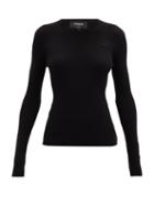 Matchesfashion.com Rochas - Round-neck Logo-appliqu Ribbed Wool Sweater - Womens - Black