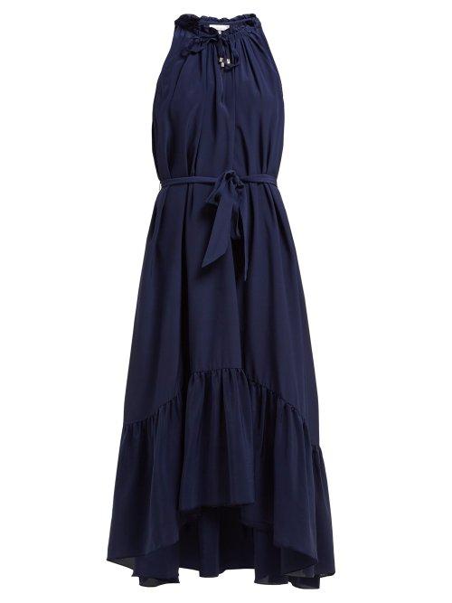 Matchesfashion.com Heidi Klein - Frill Silk Midi Dress - Womens - Navy