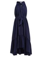 Matchesfashion.com Heidi Klein - Frill Silk Midi Dress - Womens - Navy