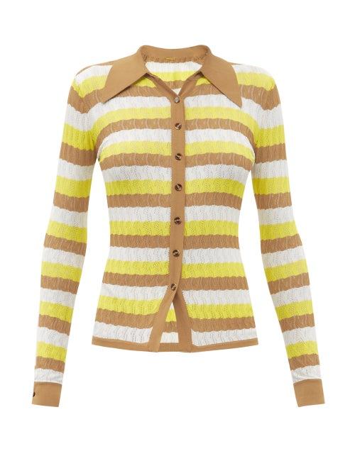 Matchesfashion.com Dodo Bar Or - Tilda Striped Pointelle Cardigan - Womens - Yellow Multi