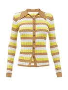 Matchesfashion.com Dodo Bar Or - Tilda Striped Pointelle Cardigan - Womens - Yellow Multi