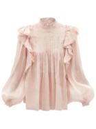 Ladies Rtw Aje - Sahara Ruffled Linen-blend Blouse - Womens - Light Pink