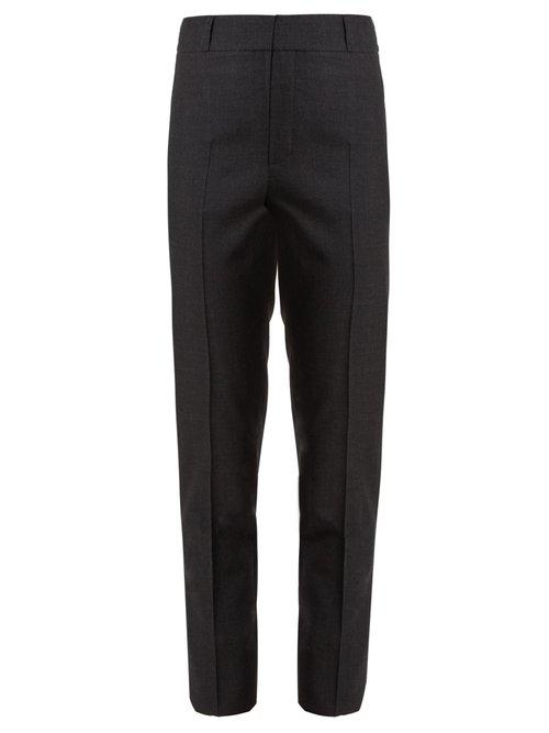 Matchesfashion.com Saint Laurent - High Rise Slim Leg Wool Cropped Trousers - Womens - Dark Grey