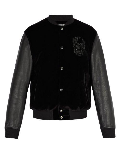 Matchesfashion.com Alexander Mcqueen - Velvet And Leather Bomber Jacket - Mens - Black