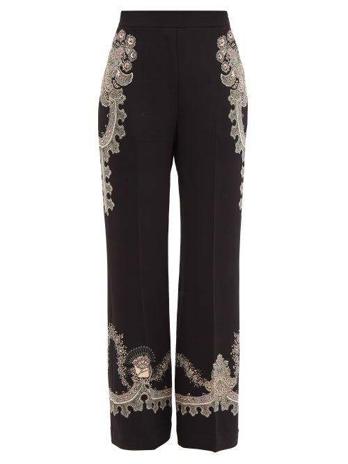 Etro - Printed Crepe Wide-leg Trousers - Womens - Black Multi