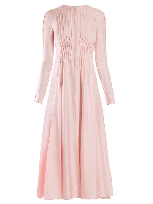 Matchesfashion.com Gabriela Hearst - Janis Pleated Silk Shantung Midi Dress - Womens - Light Pink