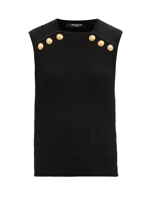 Matchesfashion.com Balmain - Sleeveless Ribbed Sweater - Womens - Black