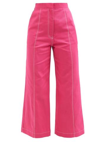 Thebe Magugu - Contrast-stitch Cotton Wide-leg Trousers - Womens - Pink