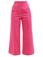 Thebe Magugu - Contrast-stitch Cotton Wide-leg Trousers - Womens - Pink