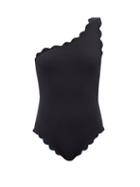 Marysia - Santa Barbara Scalloped One-shoulder Swimsuit - Womens - Black