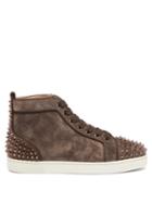 Matchesfashion.com Christian Louboutin - Lou Spike Embellished Suede High Top Trainers - Mens - Brown