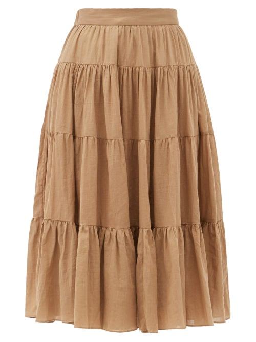 Matchesfashion.com Loup Charmant - Fontelli Tiered Organic-cotton Midi Skirt - Womens - Camel