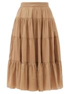 Matchesfashion.com Loup Charmant - Fontelli Tiered Organic-cotton Midi Skirt - Womens - Camel