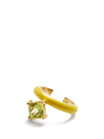 Fry Powers - Peridot & Enamel 14kt Gold Ear Cuff - Womens - Yellow
