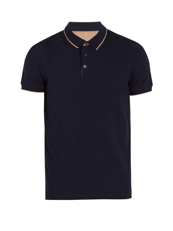Brunello Cucinelli Contrast-striped Cotton-piqu Polo Shirt