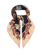 Matchesfashion.com Dolce & Gabbana - Cherub Print Silk Twill Scarf - Womens - Navy
