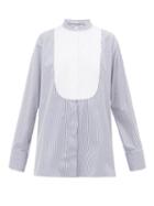 Matchesfashion.com Stella Mccartney - Katlyn Pinstripe Collarless Cotton Shirt - Womens - Blue White