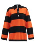 Matchesfashion.com Ganni - Crystal-button Striped Polo Cashmere Sweater - Womens - Black Orange