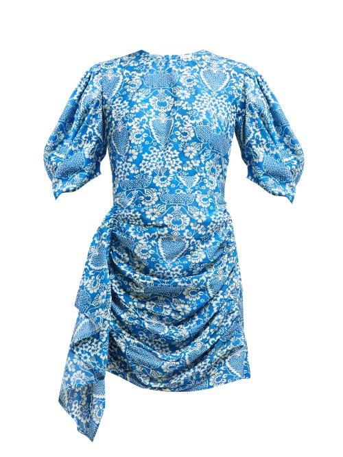 Matchesfashion.com Rhode - Pia Floral Print Ruched Poplin Mini Dress - Womens - Blue Print