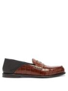 Matchesfashion.com Loewe - Crocodile-effect Leather Penny Loafers - Mens - Brown