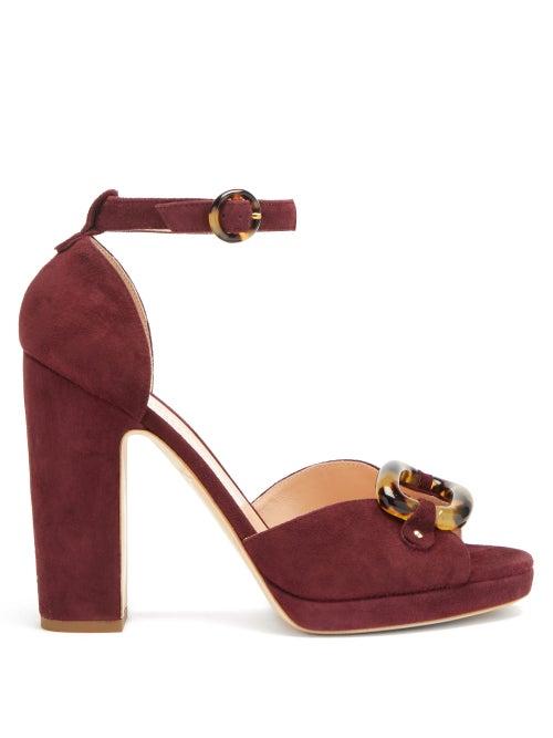 Matchesfashion.com Rupert Sanderson - Aletha Tortoiseshell-buckle Suede Sandals - Womens - Burgundy