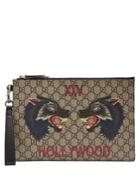 Gucci Wolf-print Gg Supreme Canvas Pouch