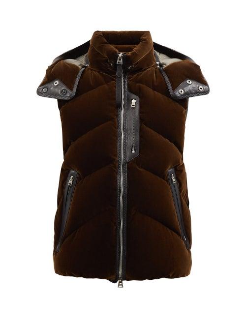 Tom Ford - Leather-trimmed Velvet Quilted-down Gilet - Mens - Brown