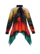 Matchesfashion.com Mary Katrantzou - Hearts Feather Print Silk Crepe Blouse - Womens - Orange Multi
