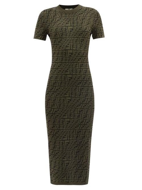Ladies Rtw Fendi - Ff-fish Eye Knit Midi Dress - Womens - Green