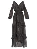 Matchesfashion.com Dundas - Off-the-shoulder Tiered Polka-dot Silk Maxi Dress - Womens - Black White