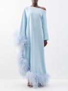 Taller Marmo - Ubud Asymmetric Feather-trim Crepe Gown - Womens - Light Blue