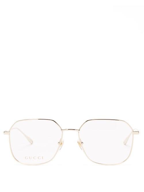 Gucci - Logo-engraved Square Metal Glasses - Womens - Gold