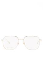 Gucci - Logo-engraved Square Metal Glasses - Womens - Gold