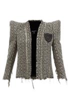 Ladies Rtw Balmain - Pagoda-shoulder Wool-blend Tweed Jacket - Womens - Black White