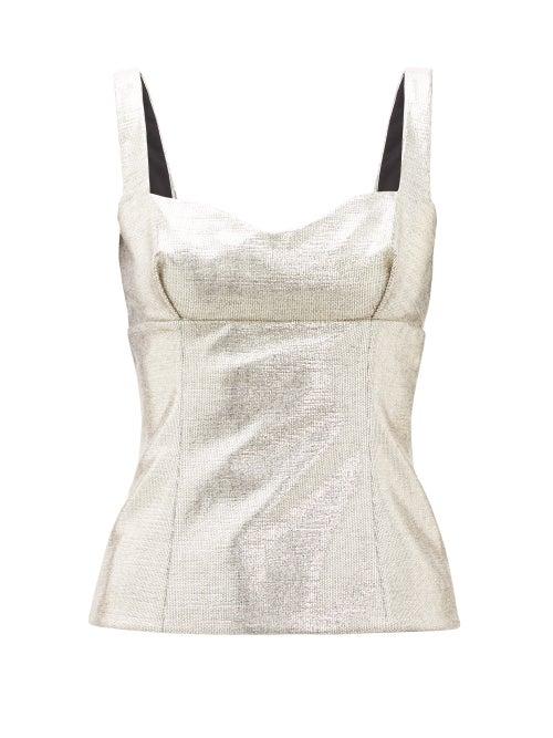Matchesfashion.com Emilia Wickstead - Madeline Sweetheart-neck Lam Top - Womens - Gold