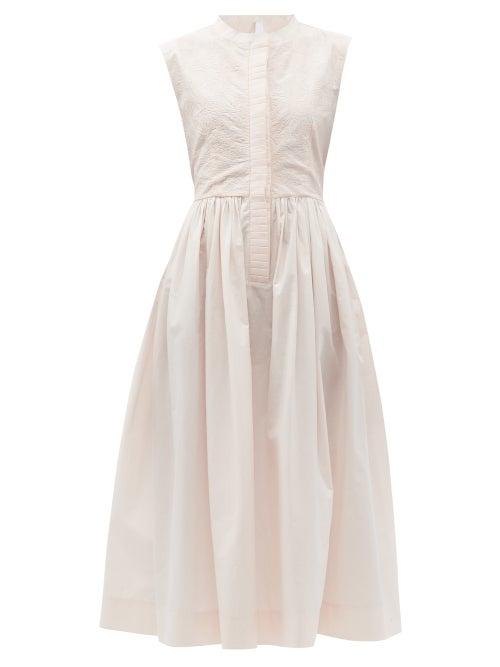 Matchesfashion.com Merlette - Maya Embroidered Cotton-poplin Midi Dress - Womens - Light Pink