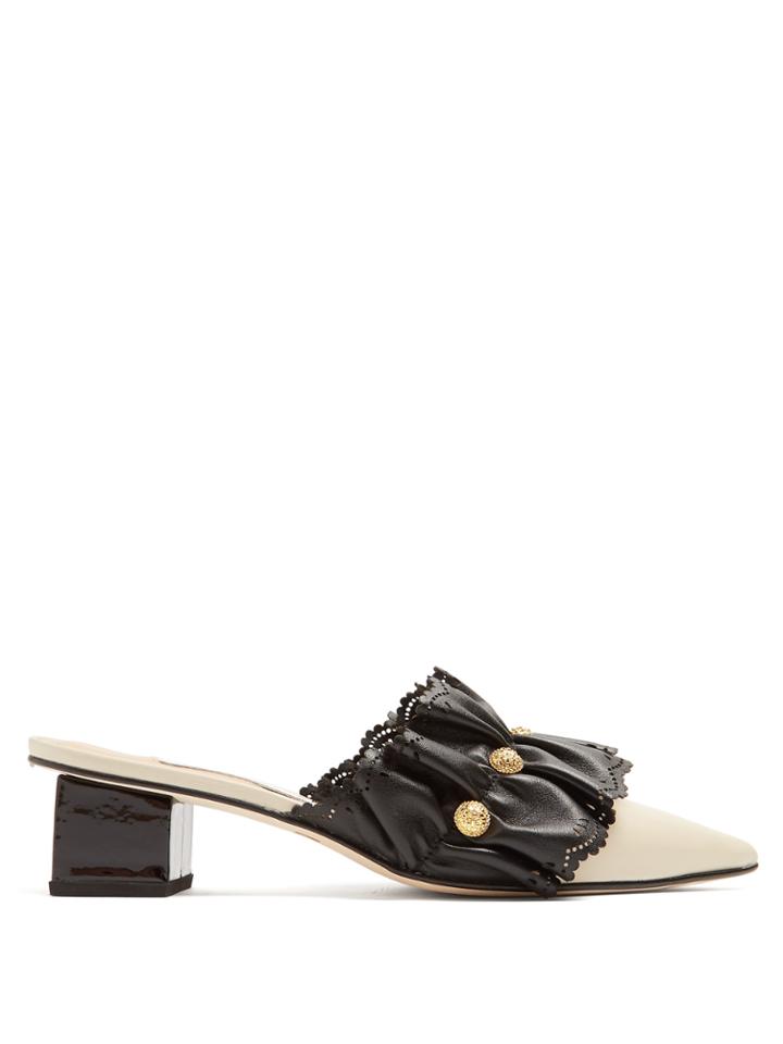 Rue St. Padaria Laser-cut Ruffle Leather Mules