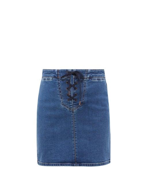 See By Chlo - High-waist Lace-up Denim Mini Skirt - Womens - Mid Denim