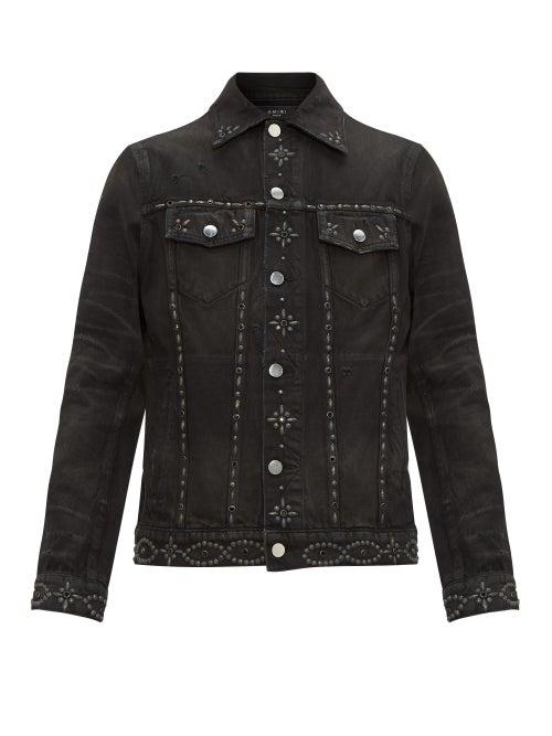 Matchesfashion.com Amiri - Studded Denim Trucker Jacket - Mens - Black