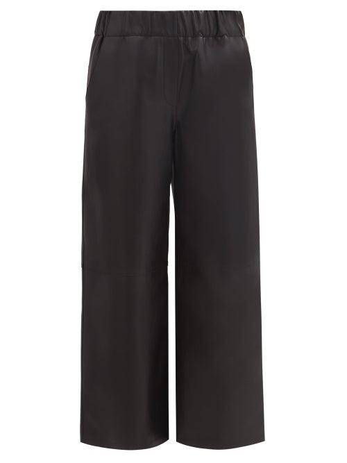 Matchesfashion.com Loewe - Elasticated Leather Wide-leg Trousers - Womens - Black