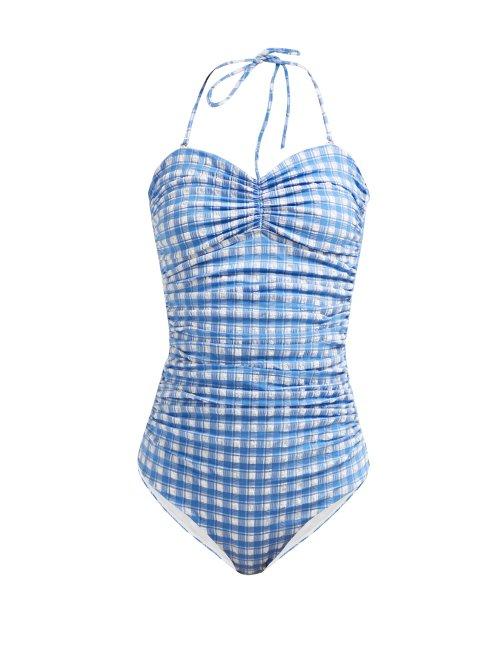 Matchesfashion.com Ganni - Jewett Gingham Swimsuit - Womens - Blue Print