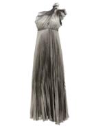Matchesfashion.com Giambattista Valli - One Shoulder Silk Blend Pleated Metallic Gown - Womens - Silver