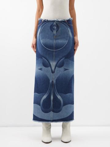 Conner Ives - Laser-etched Denim Skirt - Womens - Dark Denim