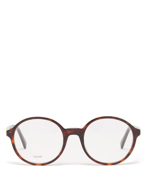 Celine Eyewear - Round Tortoiseshell-effect Acetate Glasses - Womens - Brown