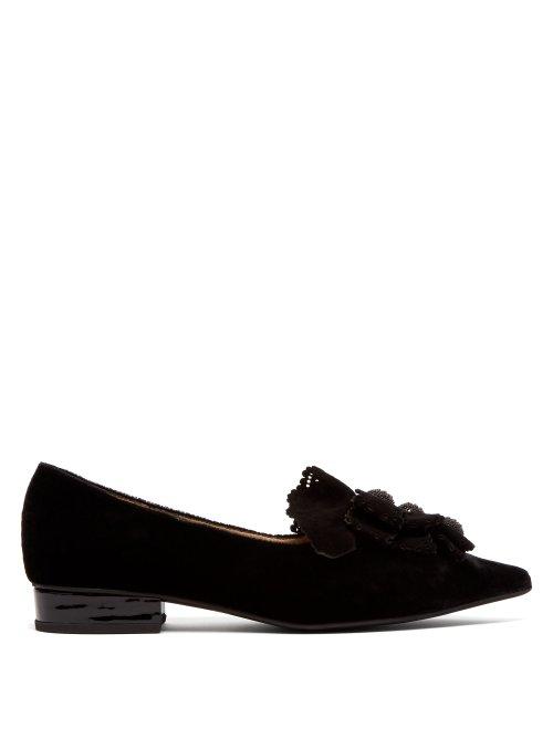 Matchesfashion.com Rue St. - Siroka Ruffled Velvet Flats - Womens - Black