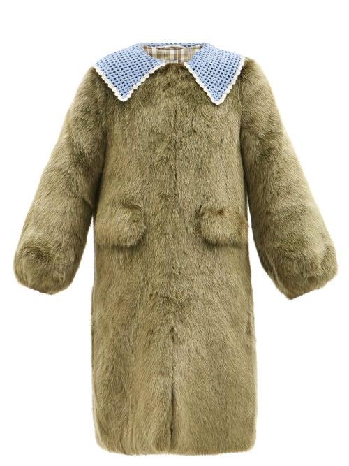 Shrimps - Lorca Crochet-collar Faux-fur Coat - Womens - Green Multi
