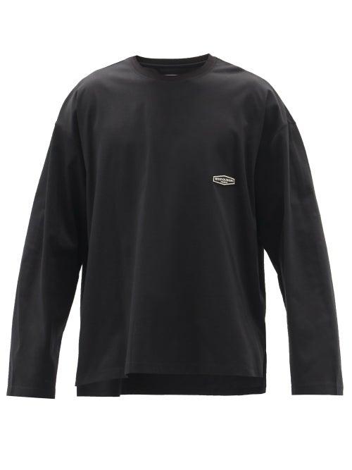 Matchesfashion.com Wooyoungmi - Logo-print Cotton-blend Long-sleeved T-shirt - Mens - Black